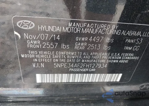 2015 Hyundai Sonata Limited из США, поврежденный, VIN 5NPE34AF2FH127934